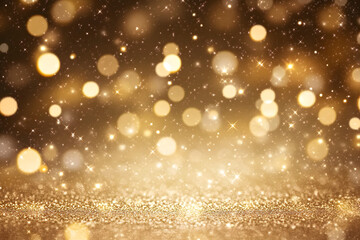 Wall Mural - abstract luxury gold background with bokeh light with star glitter and circle blinking with copy space for design about ads and content for merry christmas and happy new year concept