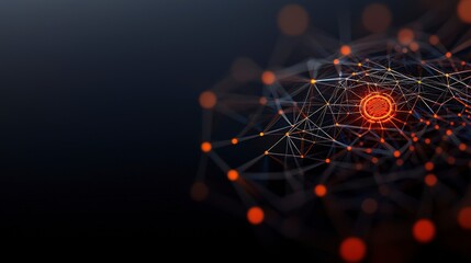 Abstract Futuristic Digital Network with Orange Nodes and Geometric Connections in Dark Background