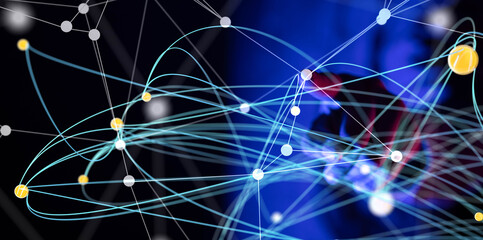 Poster - Global network. Blockchain. 3D illustration. Neural networks and artificial intelligence. Abstract
