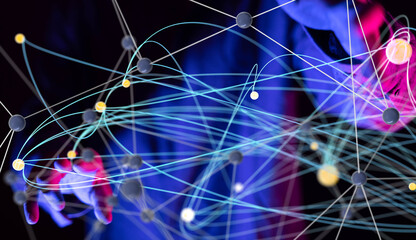 Poster - Global network. Blockchain. 3D illustration. Neural networks and artificial intelligence. Abstract