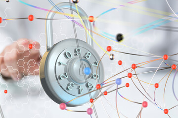 Fototapete - Cybersecurity and information or network protection. Future technology - 3d