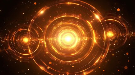 Wall Mural - Glowing golden energy rings with futuristic light particles in cosmic space, abstract technology background