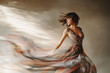 © yg.illustrations - A young woman wearing a long dress walking with motion blur