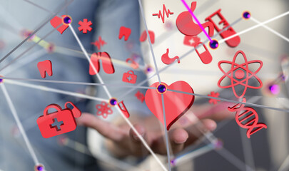 Leinwandbilder -  Ui icon medical in hospital with medical technology network concept - 3d