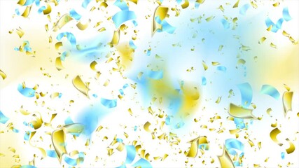 Wall Mural - shiny golden and blue foil confetti on white background. seamless looping greeting card abstract mot