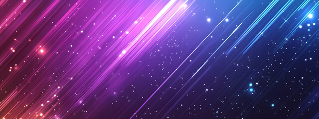 blue and purple background with a gradient, diagonal lines of light and stars