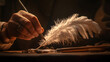 © SirArbusto - Inkwell and Feather: Capturing a writer's hand at work with a feather quill. This image evokes a sense of artistry, classic and old times.