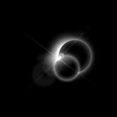Wall Mural - Solar or moon eclipse white blur light, vector realistic partial planet eclipse in dark universe, spark and halo effects
