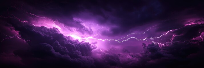 Canvas Print - 3d background minimalistic mockup with space for text, dramatic lightning striking against a deep purple storm sky