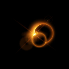 Wall Mural - Solar or moon eclipse with orange blur light, vector partial planet eclipse in dark universe, spark and halo effects