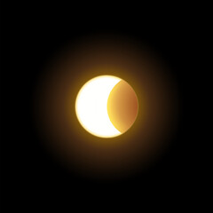 Wall Mural - Solar or moon eclipse vector illustration, shiny crescent on round aura, glowing golden space planet in dark universe
