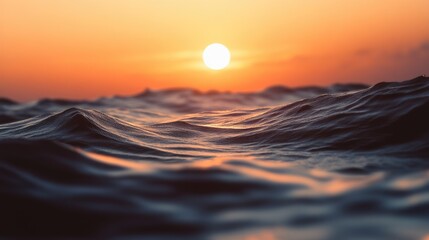 Wall Mural - serene sunset over calm ocean waves with warm golden horizon
