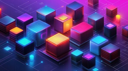 Digital Technology Concept with Abstract 3D Blocks