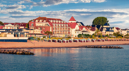 Wall Mural - sunny summer view of popular tourist attraction - seebrucke niendorf resort, germany, europe. attrac