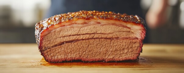 Juicy Barbecued Brisket Slice with Perfect Smoke Ring and Texture