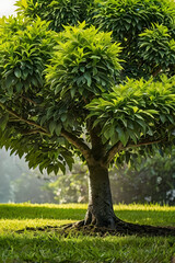 Wall Mural - tree garden park with sky background, realistic tree with green leaf stand alone with beautiful ligh