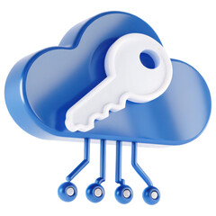Aufkleber - A blue cloud shape with a white key integrated into its design, symbolizing security and access in cloud technology.
