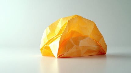 Canvas Print - A single folded paper sculpture presents bright yellow origami art