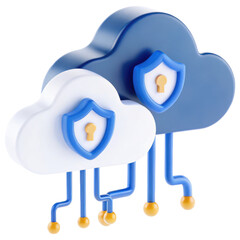 Leinwandbilder - Two stylized clouds with security shields, emphasizing data protection and cloud computing.