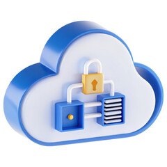 Leinwandbilder - A 3D cloud icon featuring a padlock and storage elements, symbolizing secure cloud data management.