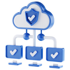 Fototapete - A stylized cloud with a shield and checkmarks, symbolizing secure data storage and verification.