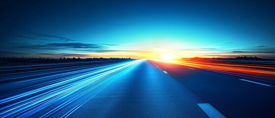 sunset highway speed, asphalt road, journey