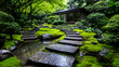 © MAKASIHMAS SIDNEY - Serene Japanese garden path, moss, stream. Peaceful zen retreat