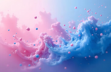Fototapete - Abstract image with blue and pink particles flowing over soft pastel background. motion, digital, texture, gradient, vibrant, dynamic