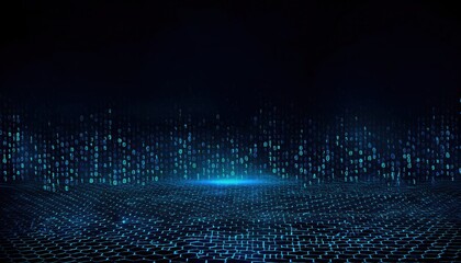 Leinwandbilder - abstract digital futuristic landscape with glowing blue binary code on a hexagonal grid surface