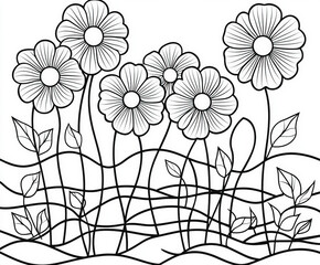 Canvas Print - A beautiful sunrise on Easter morning, coloring page for kids, simple outline illustration. Coloring book.