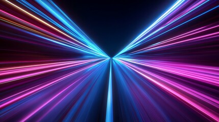 Wall Mural - speed motion on a neonlit road at night perspective road acceleration with abstract streaks of color