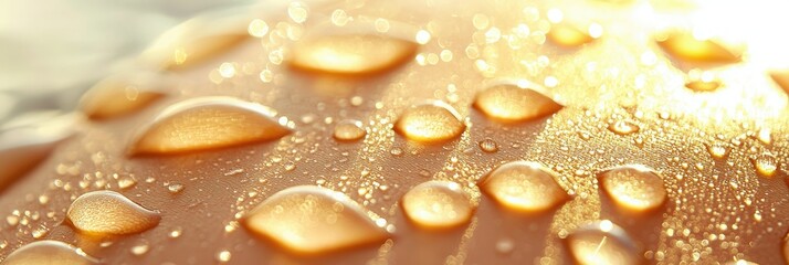 Wall Mural - Golden Water Droplets on a Smooth Surface