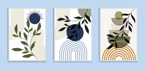 Wall Mural - abstract botanical wall art prints sun moon poster. contemporary minimalist backgrounds modern boho 