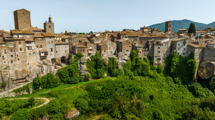 Aerial view of the historic center of Vitorchiano, located in the province of Viterbo, Italy.