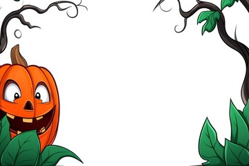 a 2d cartoon illustration of a pumpkin patch for halloween, spooky and fun, white background