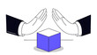 © Bi - status quo bias fear or refuse to change comfort zone or conservative thinking afraid of changing risk or resist to make decision concept businessman hand denied or refuse to get change cube box.
