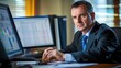 © EKA - Focused Businessman Analyzing Data on Multiple Computer Screens