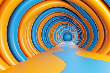 Wall Mural - blue and orange spiral background with circular shapes, 3d rendering, abstract style, high resolutio