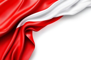 Poster - The red and white flag of Austria, set against a white background, in a vector art style. The design features elegant curves and flowing fabric, rendered in ultra-high resolution with a highly