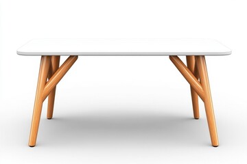 Poster - White, flat, rectangular table on a white background, front view. Simple and clean, high-resolution image with no shadows, hyper-realistic product photography