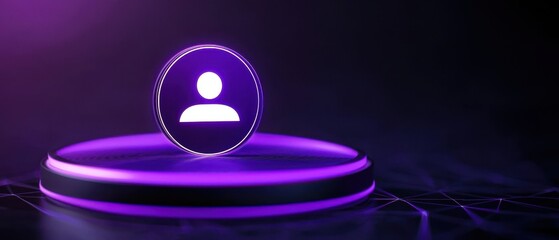 Futuristic icon with purple glow on a circular pedestal representing user interface design.
