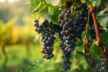 Wall Mural - Lush Clusters of Grapes on the Vine Under Soft Natural Light