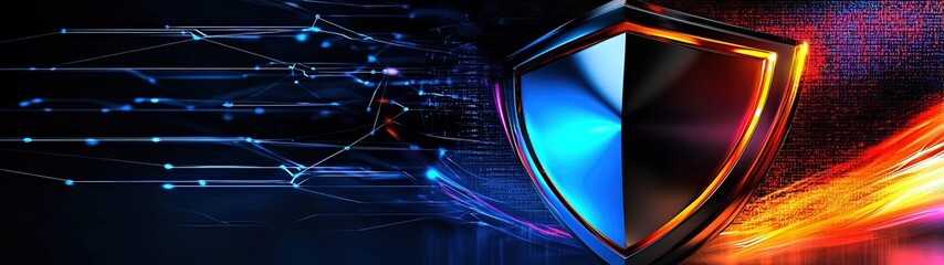 Dynamic Shield Design with Abstract Digital Background Representing Cybersecurity and Protection