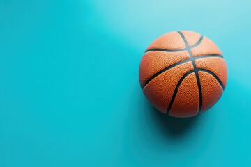 Poster - A Single Basketball Resting On A Solid Turquoise Background