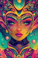Wall Mural - cosmic goddess vibrant psychedelic portrait of a celestial woman