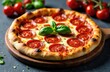 © Alena - Tasty pepperoni pizza with basil on grey table