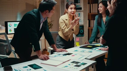 Poster - Asian businesspeople discussing marketing strategy in office meeting