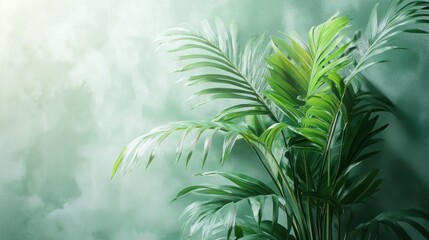 Poster - Tropical plant, green wall, sunlight, decorative interior