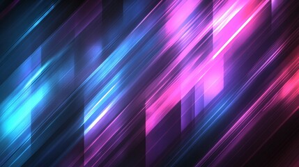 Wall Mural - abstract diagonal lines of glowing neon pink and blue light streaks on dark background.