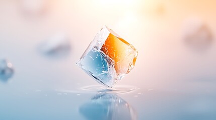 Wall Mural - Ice cube suspended in mid-air with a soft gradient background, creating a refreshing atmosphere